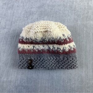 Turtle Fur Wool Beanie Handmade Nepal Fleece Lined Striped‎ Knit Winter Hat Grey